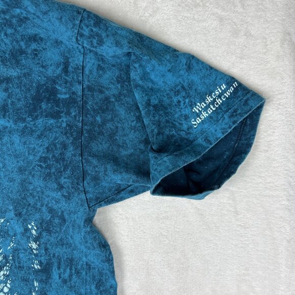 Vintage 80s-90s Wolf T Shirt XL Mens DSingle Stitch Tie Dye Blue Harlequin Brand - Picture 6 of 9